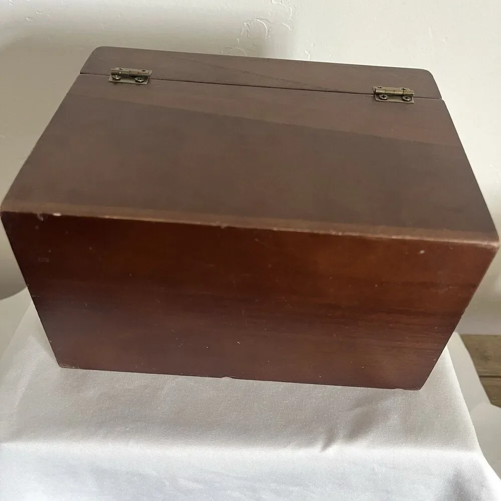 Outshine Wooden Recipe Box Set with Cards / Dividers Farmhouse Kitchen Brown
